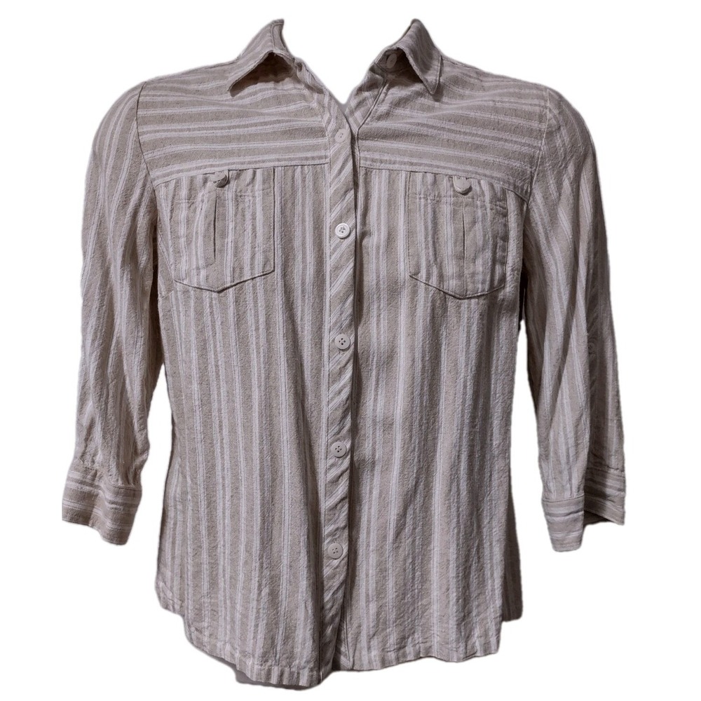 Norton McNaughton Linen Rayon Shirt Womens Large Button‎ Down 3/4 Roll Up Sleeve